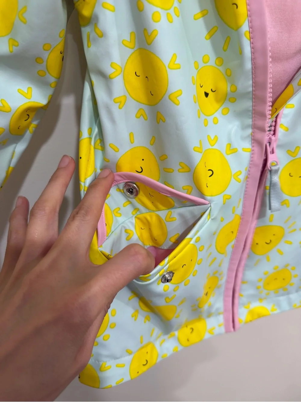 Cat & Jack Yellow Sun Print Hooded Raincoat with Pink Trim